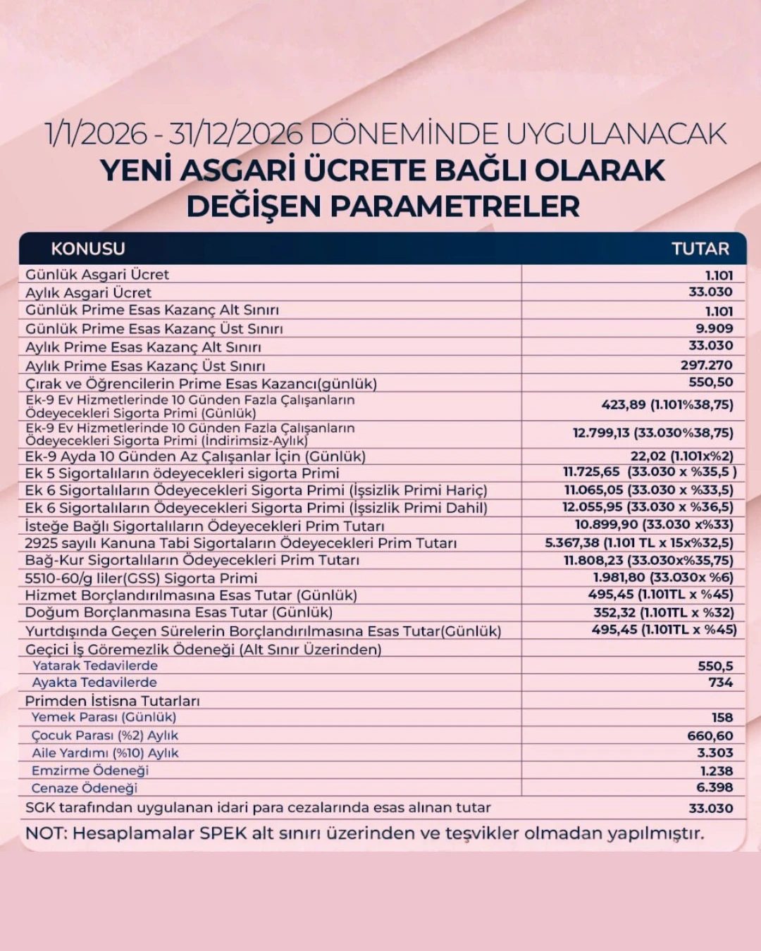 2026 yılında asgari ücrete bağlı olarak değişen parametreler TÜRMOB tarafından yayımlandı.
